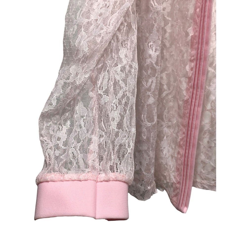 Vintage Bonne Pink Sheer Floral Lace Zip Up Jacket Collared Made in USA Womens - Picture 2 of 7